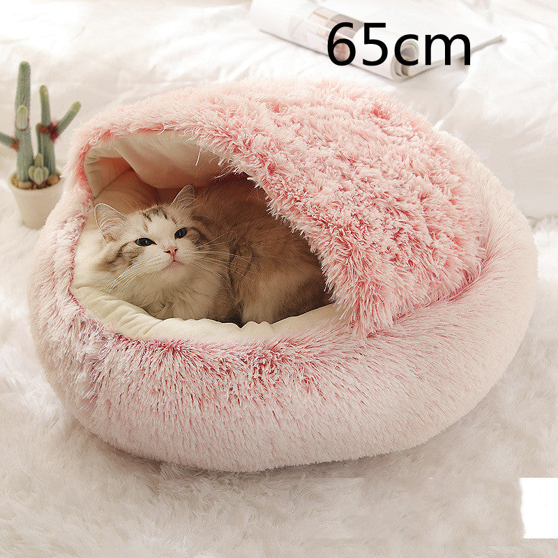 2-in-1 Dog and Cat Plush Round Winter Bed