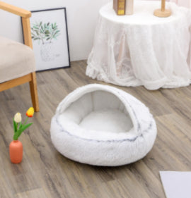 2-in-1 Dog and Cat Plush Round Winter Bed