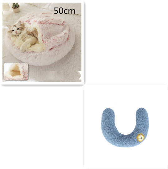 2-in-1 Dog and Cat Plush Round Winter Bed