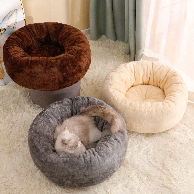 Long Plush Donut Dog Bed Comfortable Round Pet Bed For Cats Dogs