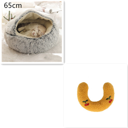 2-in-1 Dog and Cat Plush Round Winter Bed