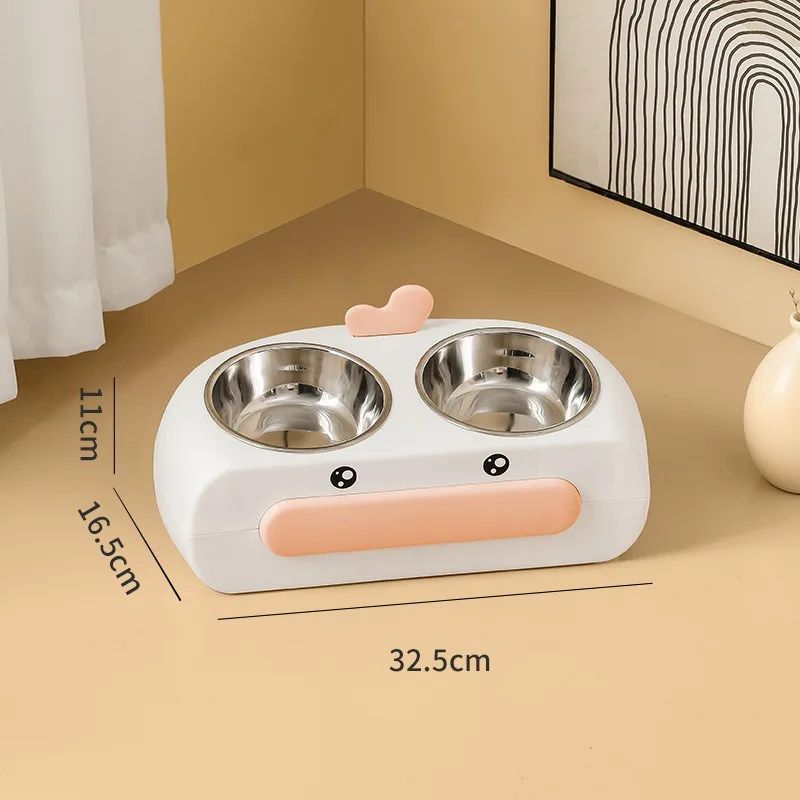 Duck Design Double Pet Bowl Plastic Feeder For Cats Dogs
