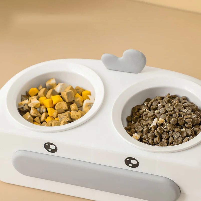 Duck Design Double Pet Bowl Plastic Feeder For Cats Dogs