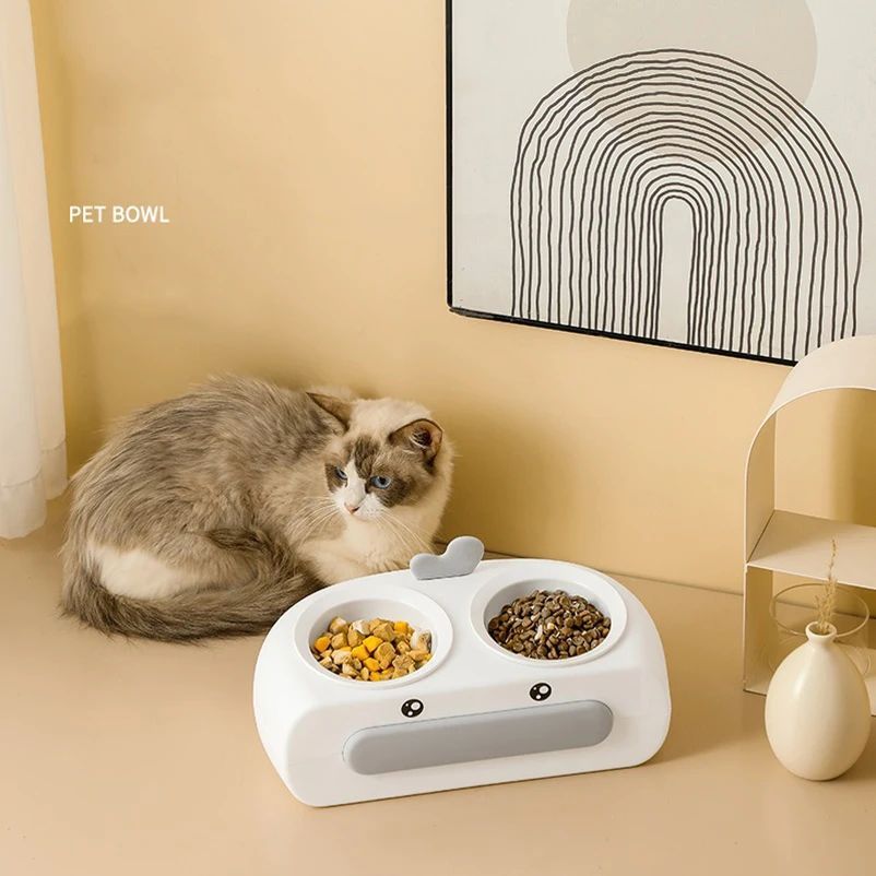 Duck Design Double Pet Bowl Plastic Feeder For Cats Dogs