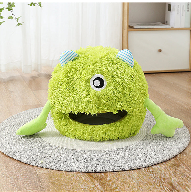 Fluffy Round Cat Dog Bed Non-Slip Calming Plush Cushion