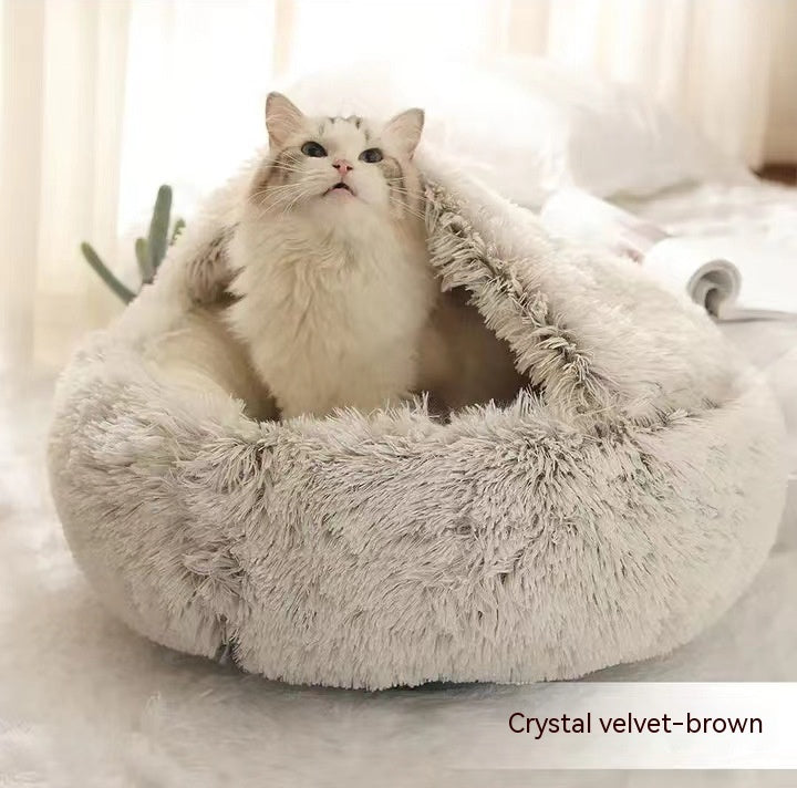 2-in-1 Dog and Cat Plush Round Winter Bed