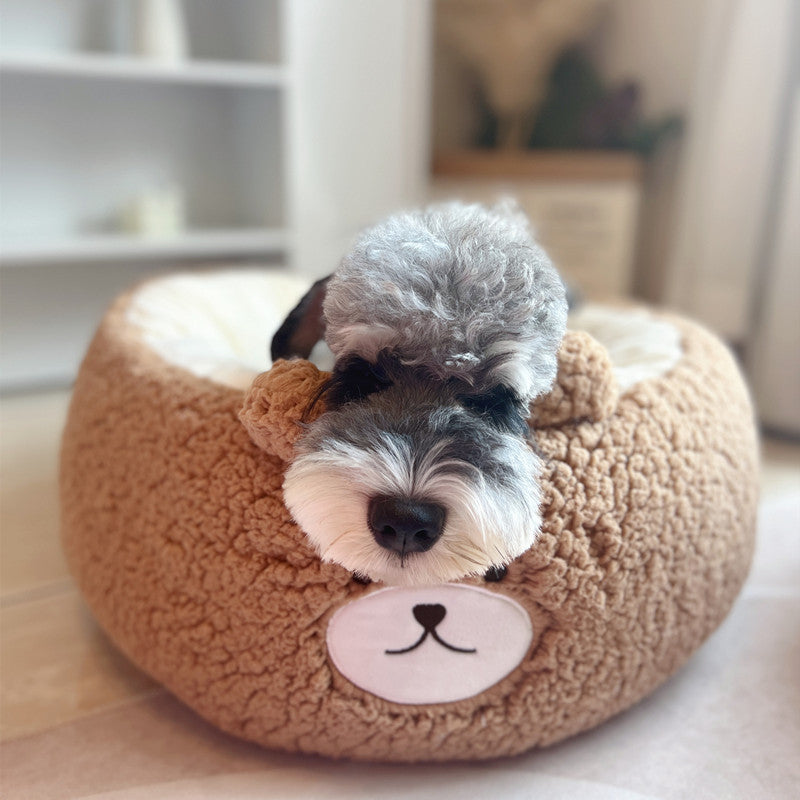 Cartoon Red Panda Plush Dog Nest Round Pet Bed