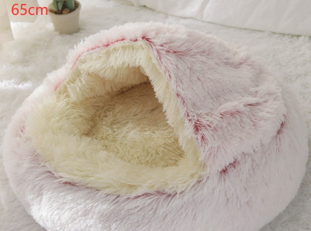 2-in-1 Dog and Cat Plush Round Winter Bed