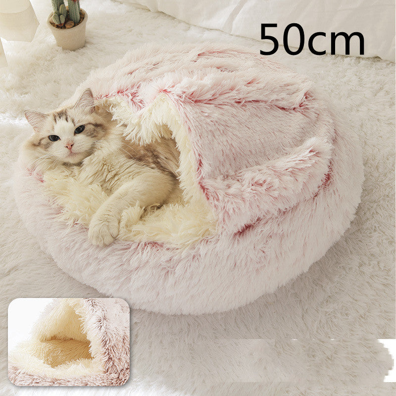 2-in-1 Dog and Cat Plush Round Winter Bed