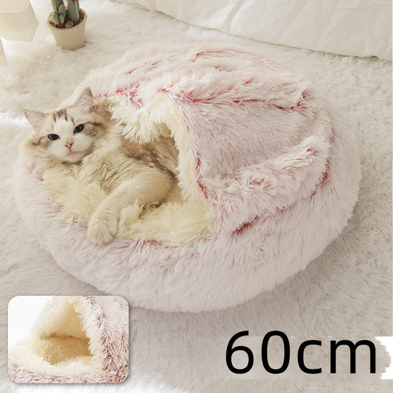 2-in-1 Dog and Cat Plush Round Winter Bed