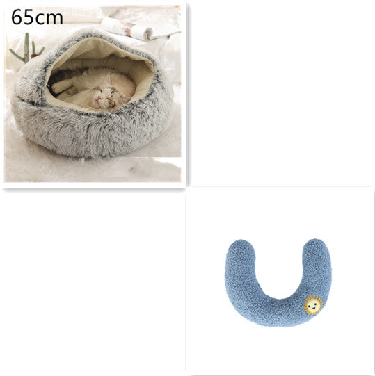 2-in-1 Dog and Cat Plush Round Winter Bed