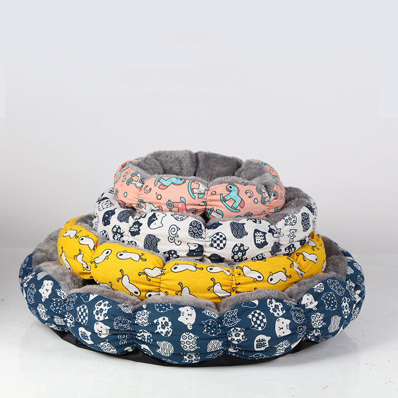 Calming Donut Cat Dog Bed Fluffy Round Pet Bed