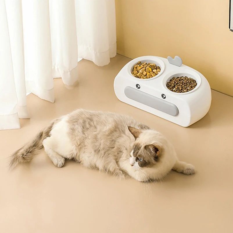 Duck Design Double Pet Bowl Plastic Feeder For Cats Dogs