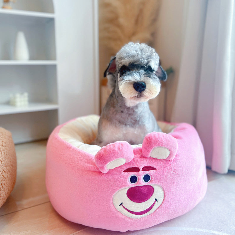 Cartoon Red Panda Plush Dog Nest Round Pet Bed