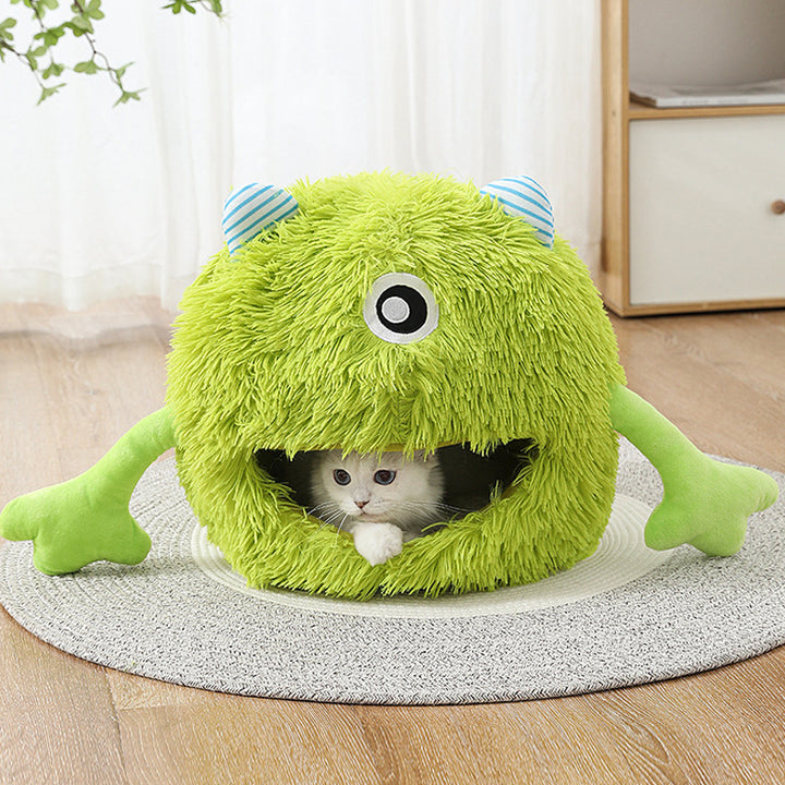 Fluffy Round Cat Dog Bed Non-Slip Calming Plush Cushion