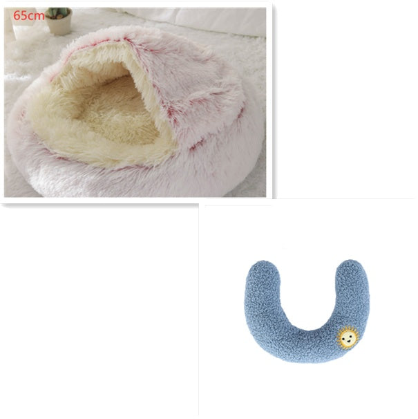 2-in-1 Dog and Cat Plush Round Winter Bed