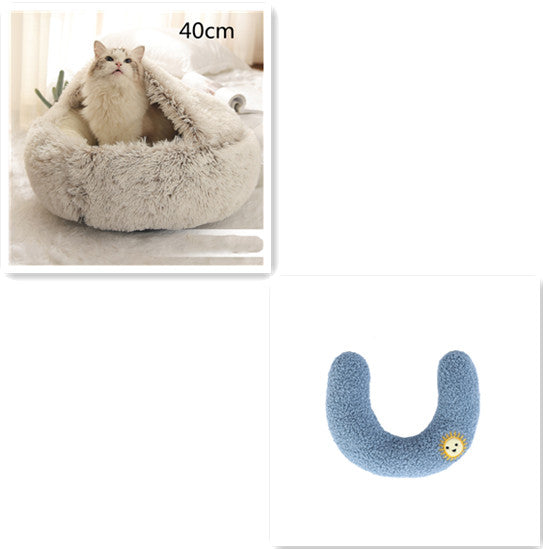 2-in-1 Dog and Cat Plush Round Winter Bed