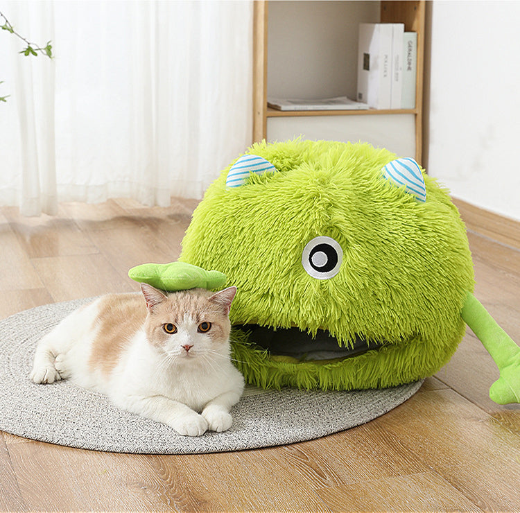 Fluffy Round Cat Dog Bed Non-Slip Calming Plush Cushion