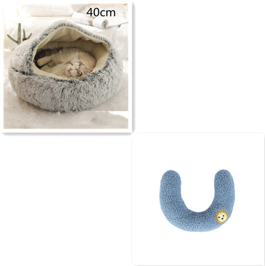 2-in-1 Dog and Cat Plush Round Winter Bed