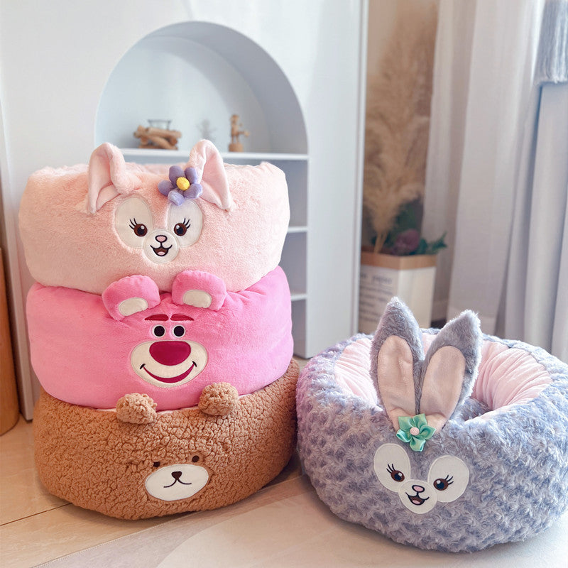 Cartoon Red Panda Plush Dog Nest Round Pet Bed