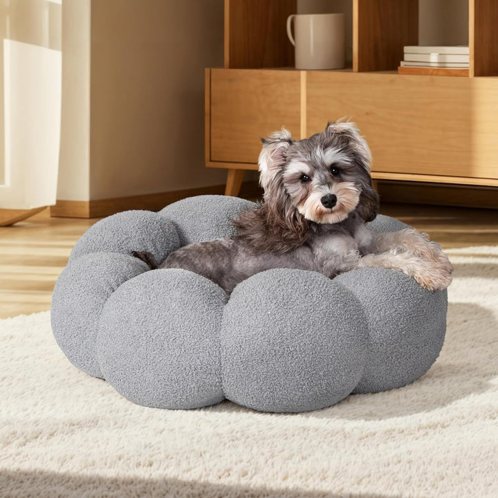 Fluffy Flower Calming Cat Dog Round Donut Bed Non-Slip
