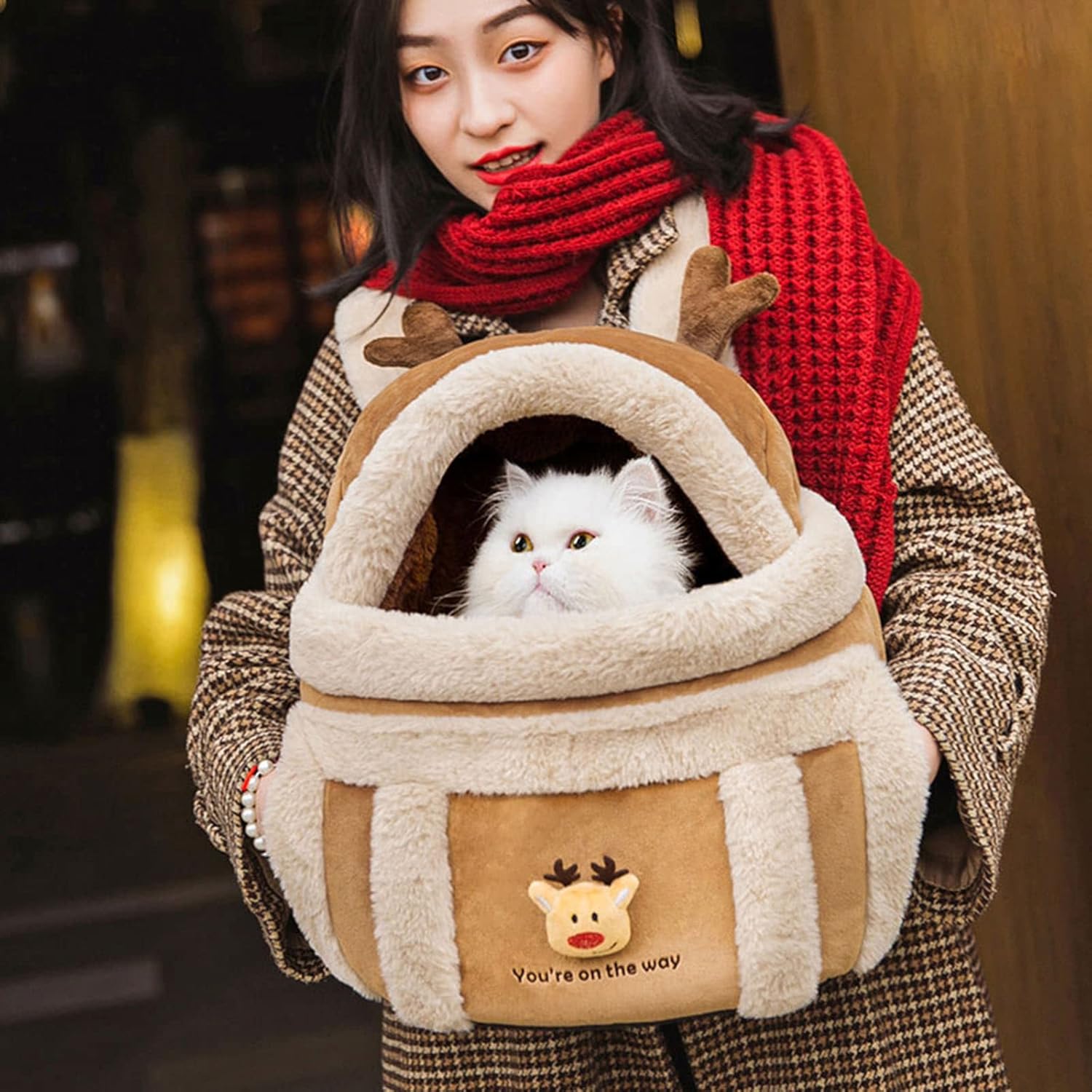 Plush Dog Carrier Backpack Travel Bag With Hand Warmers