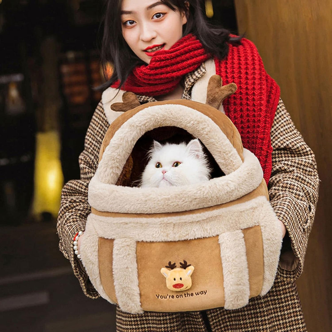 Plush Dog Carrier Backpack Travel Bag With Hand Warmers