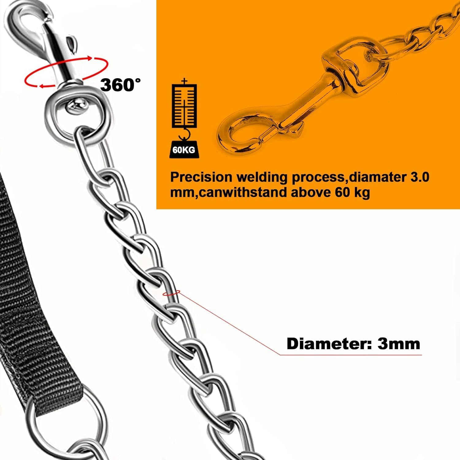 Heavy Duty Chew-Proof Metal Dog Leash With Padded Handle