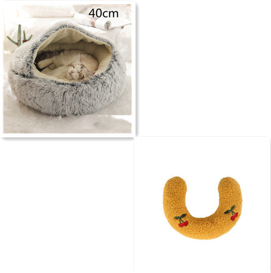 2-in-1 Dog and Cat Plush Round Winter Bed