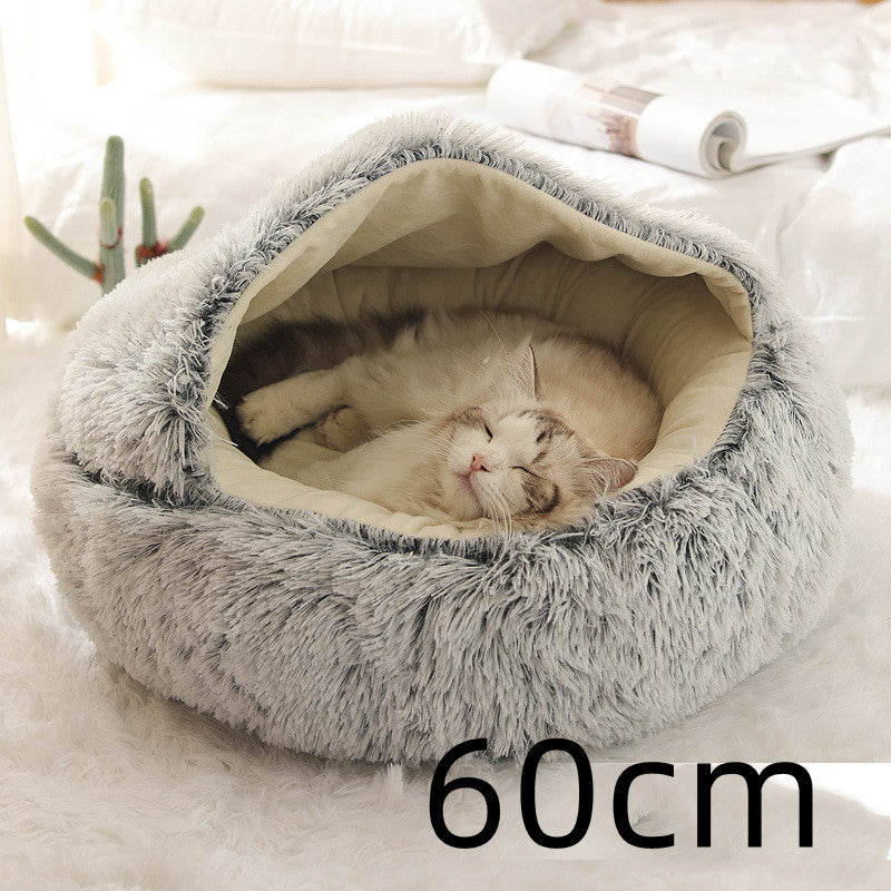 2-in-1 Dog and Cat Plush Round Winter Bed