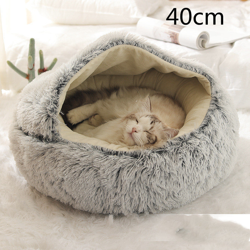 2-in-1 Dog and Cat Plush Round Winter Bed