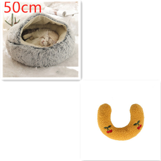 2-in-1 Dog and Cat Plush Round Winter Bed