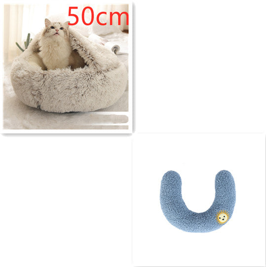 2-in-1 Dog and Cat Plush Round Winter Bed