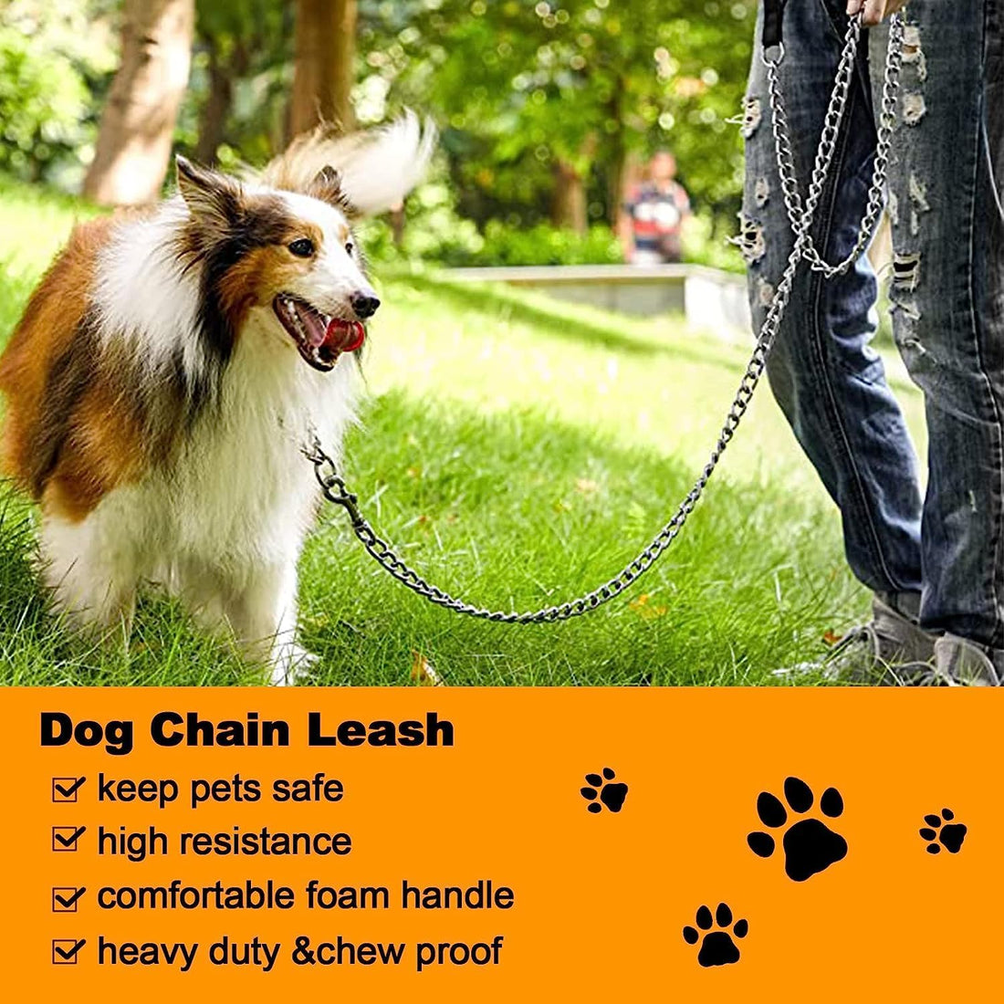 Heavy Duty Chew-Proof Metal Dog Leash With Padded Handle