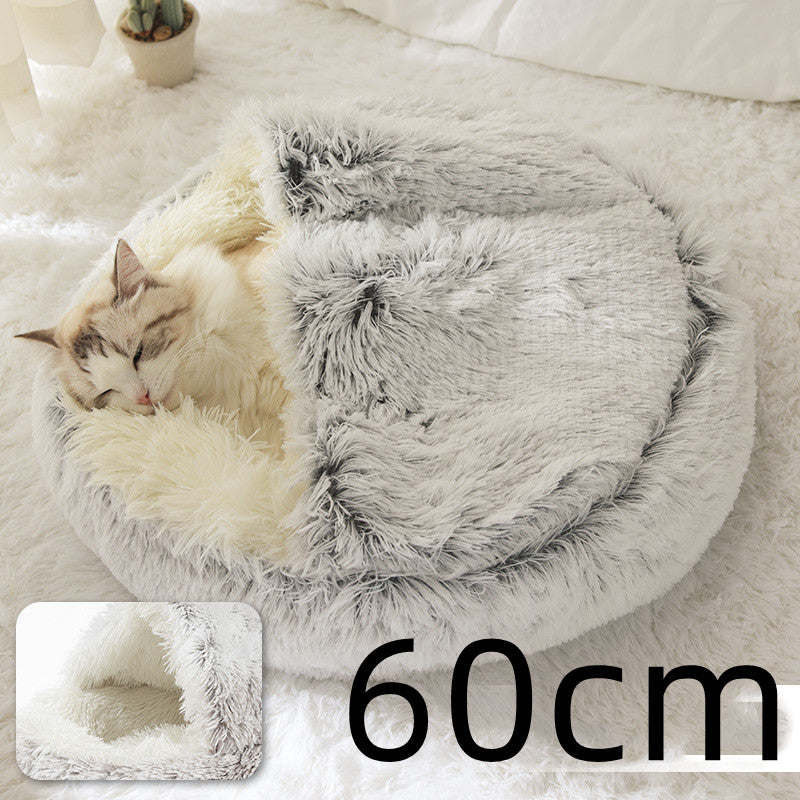 2-in-1 Dog and Cat Plush Round Winter Bed