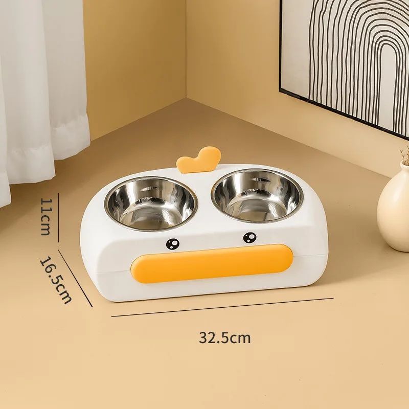 Duck Design Double Pet Bowl Plastic Feeder For Cats Dogs