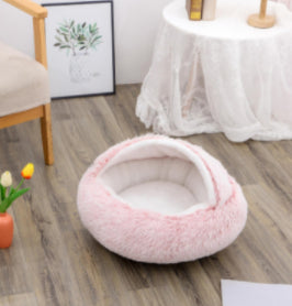 2-in-1 Dog and Cat Plush Round Winter Bed