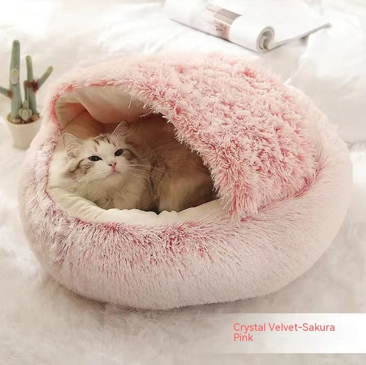 2-in-1 Dog and Cat Plush Round Winter Bed