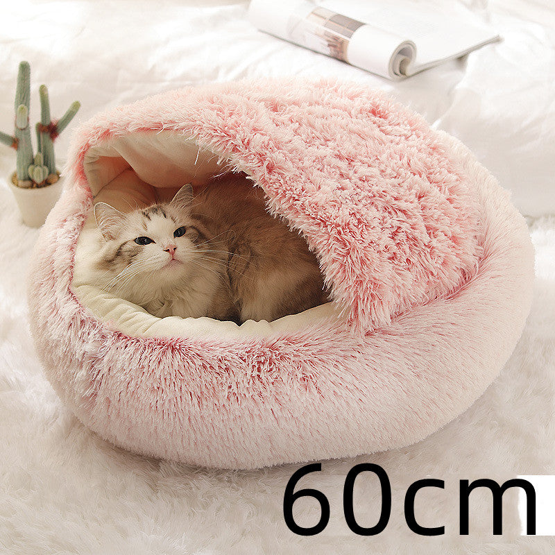 2-in-1 Dog and Cat Plush Round Winter Bed