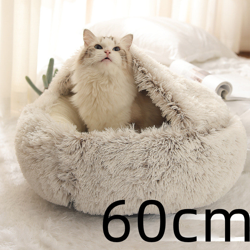 2-in-1 Dog and Cat Plush Round Winter Bed
