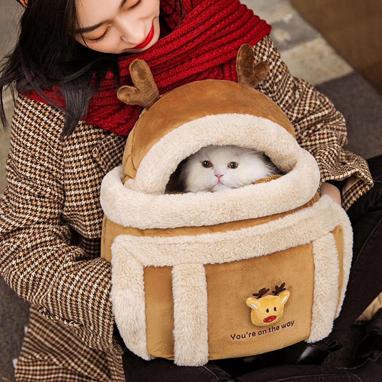 Plush Dog Carrier Backpack Travel Bag With Hand Warmers