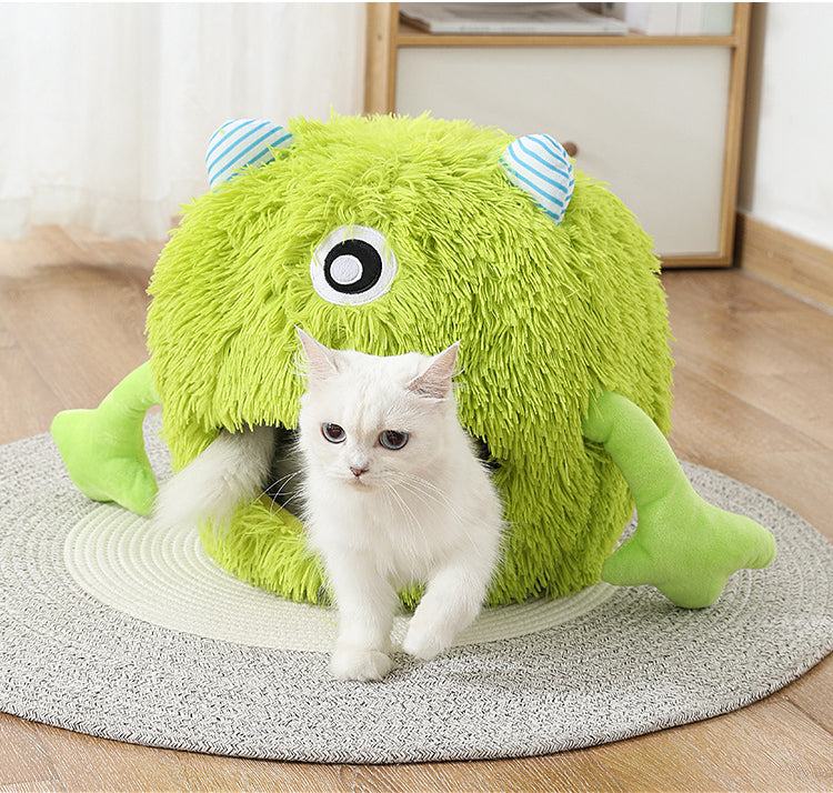 Fluffy Round Cat Dog Bed Non-Slip Calming Plush Cushion