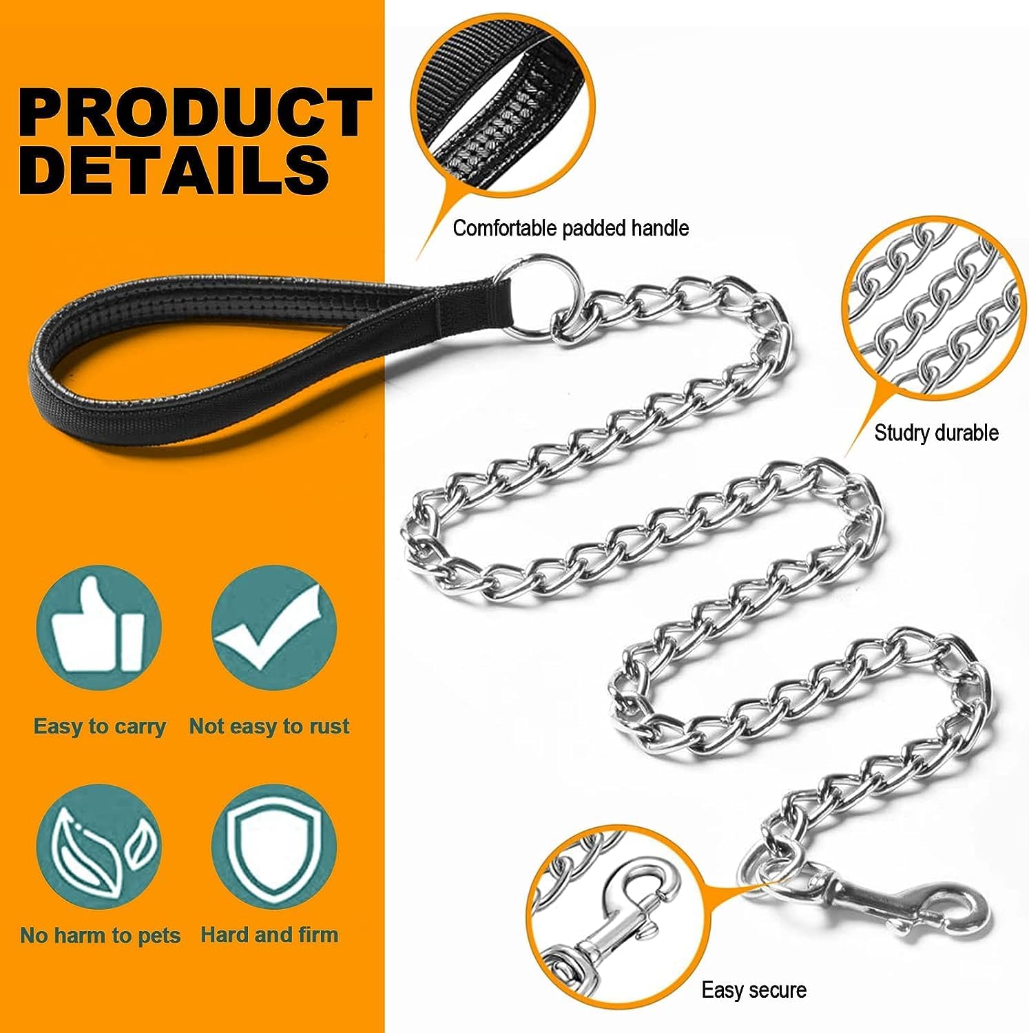 Heavy Duty Chew-Proof Metal Dog Leash With Padded Handle
