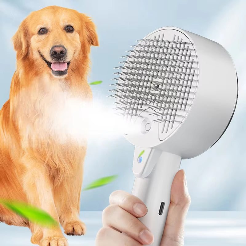 3-in-1 Electric Steam Brush For Pet Grooming And Massage