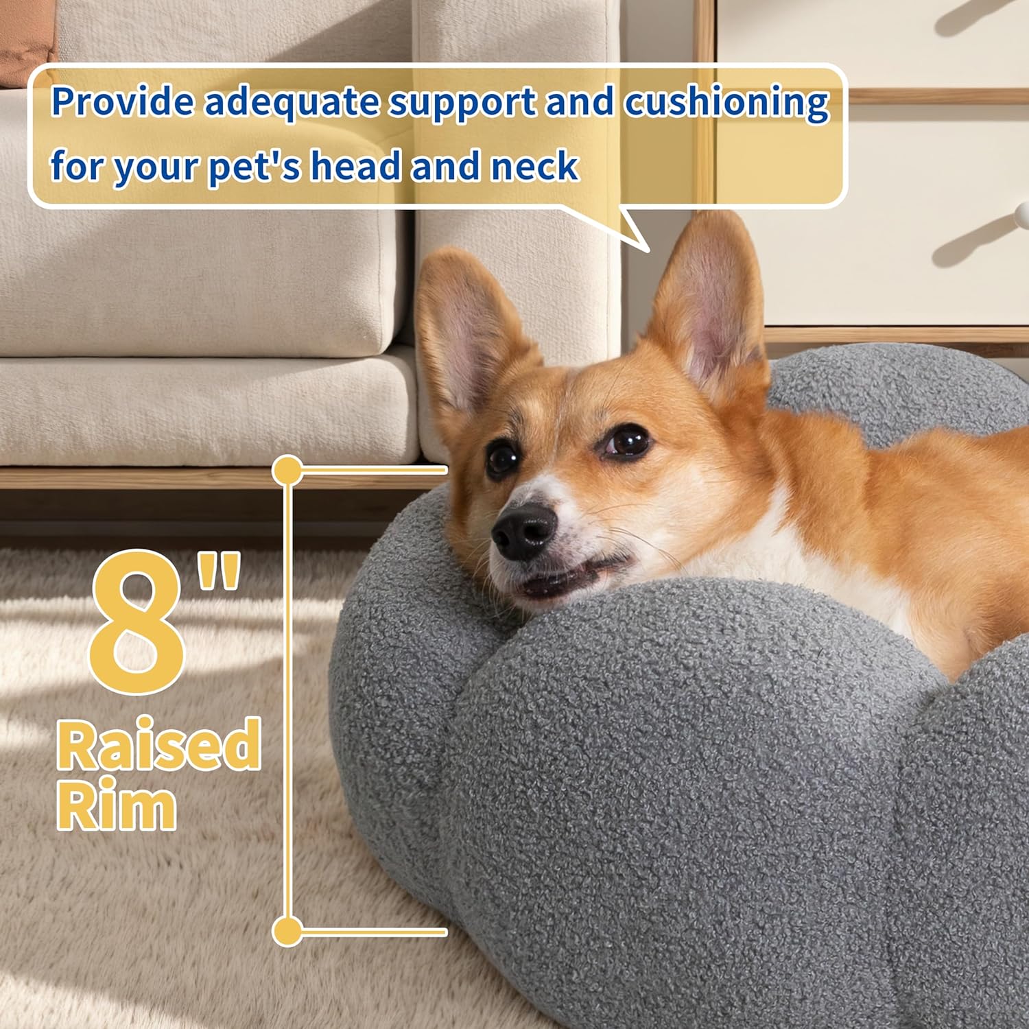 Fluffy Flower Calming Cat Dog Round Donut Bed Non-Slip