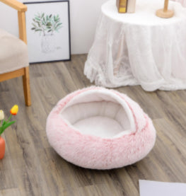2-in-1 Dog and Cat Plush Round Winter Bed
