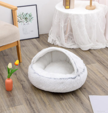 2-in-1 Dog and Cat Plush Round Winter Bed
