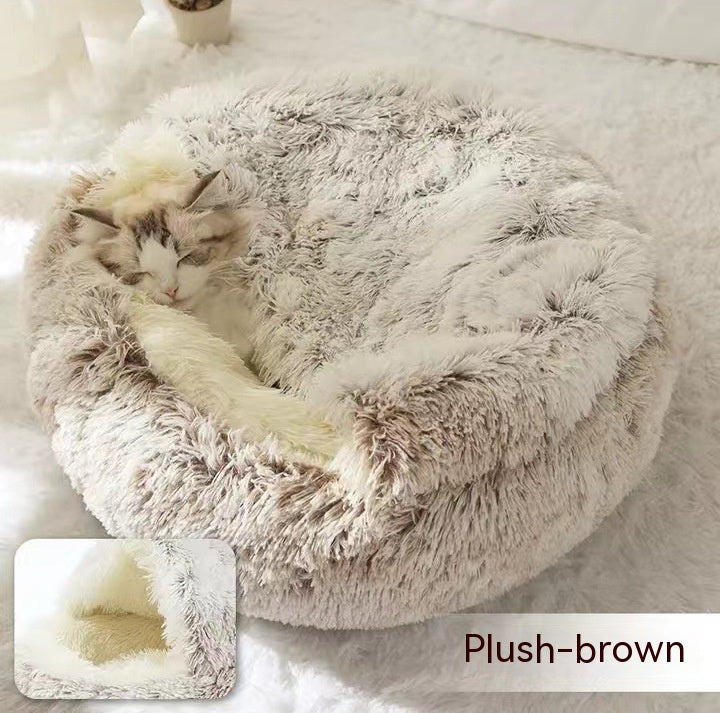 2-in-1 Dog and Cat Plush Round Winter Bed