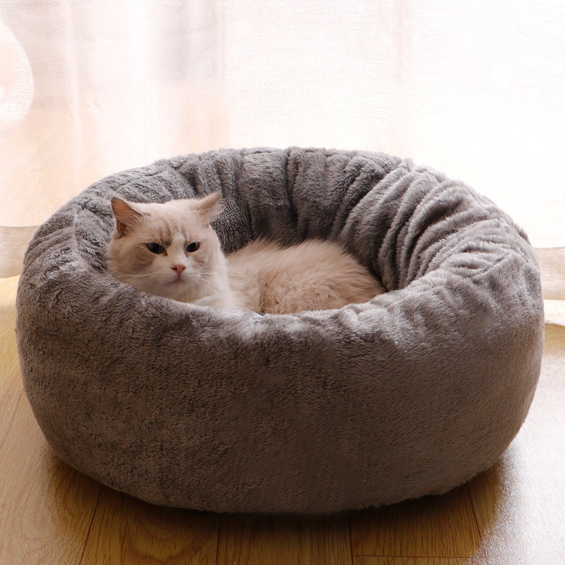 Long Plush Donut Dog Bed Comfortable Round Pet Bed For Cats Dogs