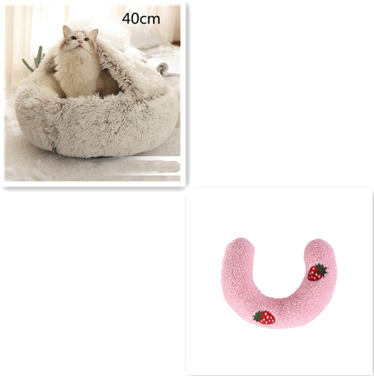 2-in-1 Dog and Cat Plush Round Winter Bed